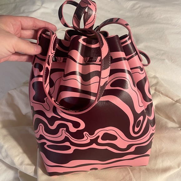 NWT Mansur Gavriel Mini Bucket Bag in Marble Flamingo/Plum - Picture 7 of 8